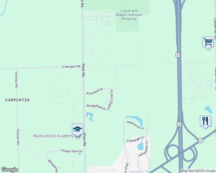 map of restaurants, bars, coffee shops, grocery stores, and more near 3187 Rosefield Drive in Ann Arbor