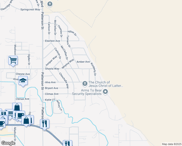 map of restaurants, bars, coffee shops, grocery stores, and more near 1744 Kimberly Drive in Klamath Falls