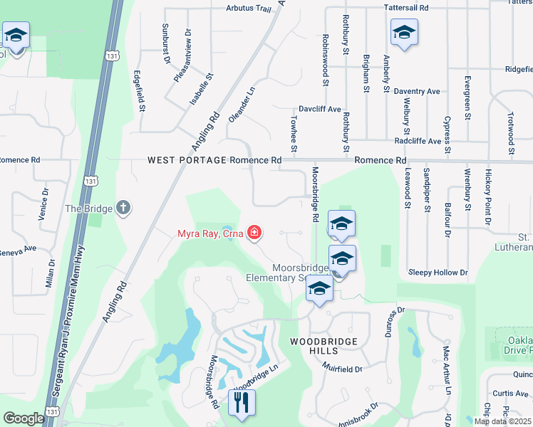 map of restaurants, bars, coffee shops, grocery stores, and more near 3535 Austrian Pine Way in Portage