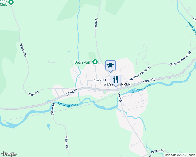map of restaurants, bars, coffee shops, grocery stores, and more near 77 Chapel Street in Warren