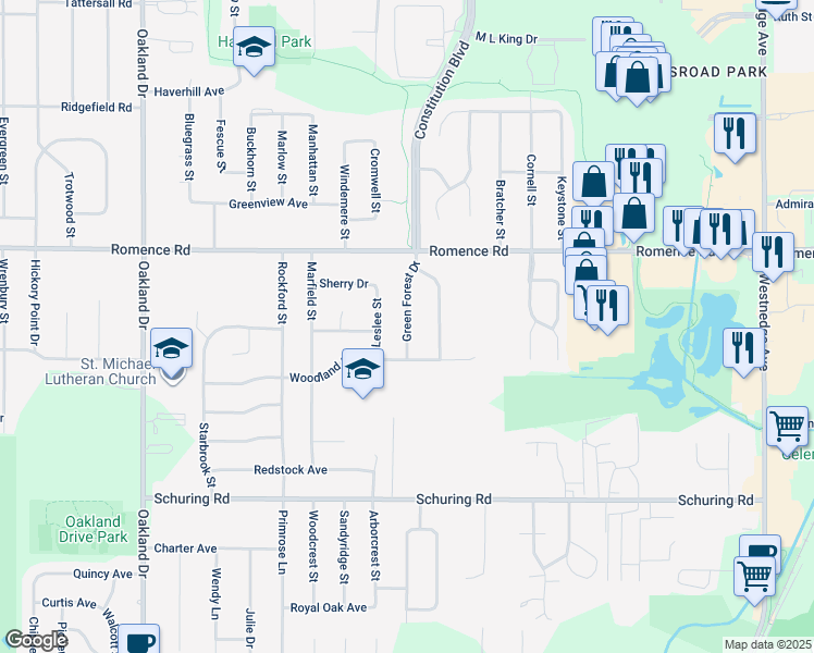 map of restaurants, bars, coffee shops, grocery stores, and more near 7140 Green Forest Drive in Portage