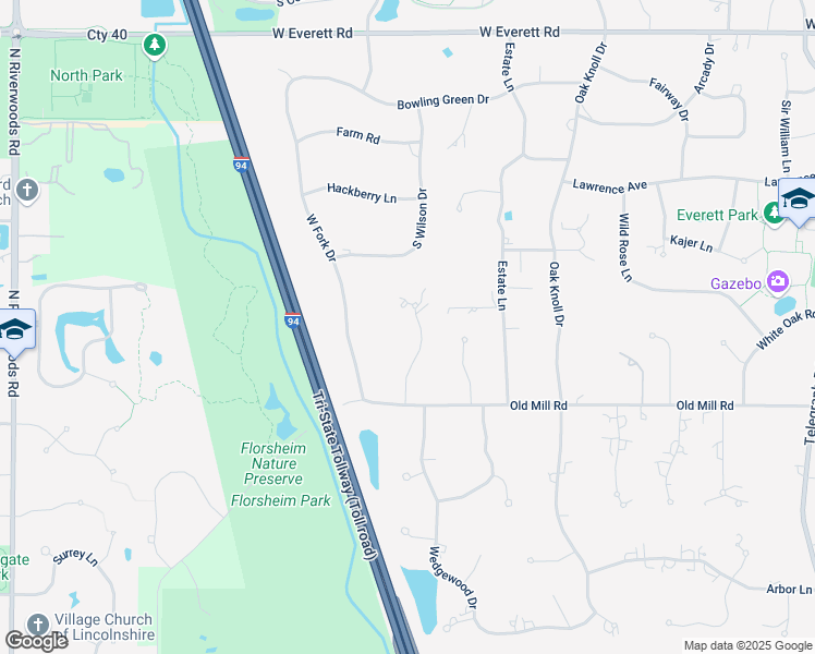 map of restaurants, bars, coffee shops, grocery stores, and more near 1470 Littlefield Court in Lake Forest