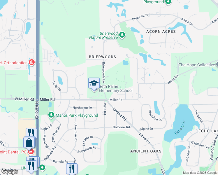 map of restaurants, bars, coffee shops, grocery stores, and more near 23954 Miller Road in Lake Zurich