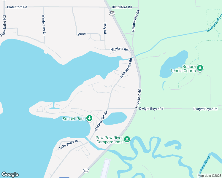 map of restaurants, bars, coffee shops, grocery stores, and more near 5632 North Watervliet Road in Watervliet