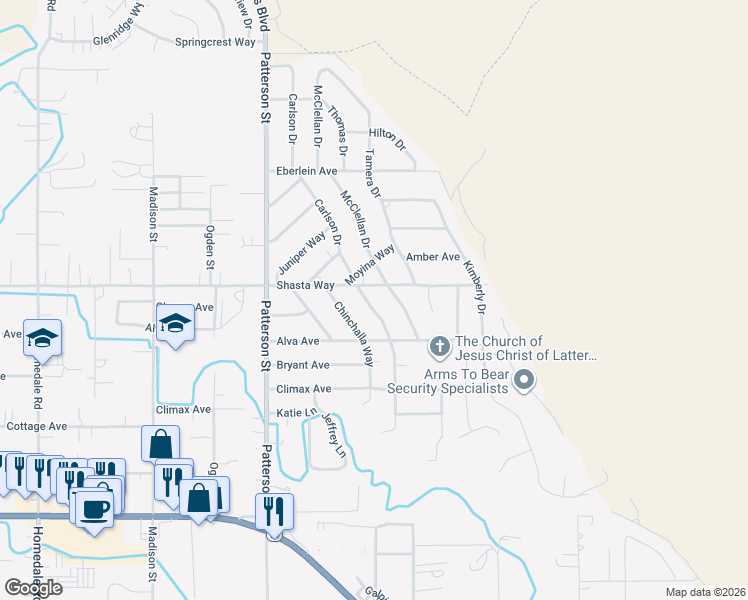 map of restaurants, bars, coffee shops, grocery stores, and more near 1750 Carlson Drive in Klamath Falls
