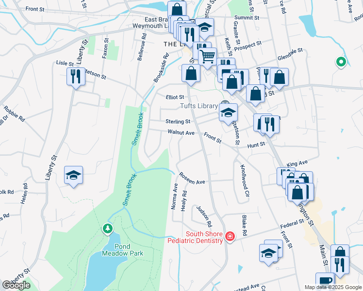map of restaurants, bars, coffee shops, grocery stores, and more near 37 Thayer Avenue in Weymouth