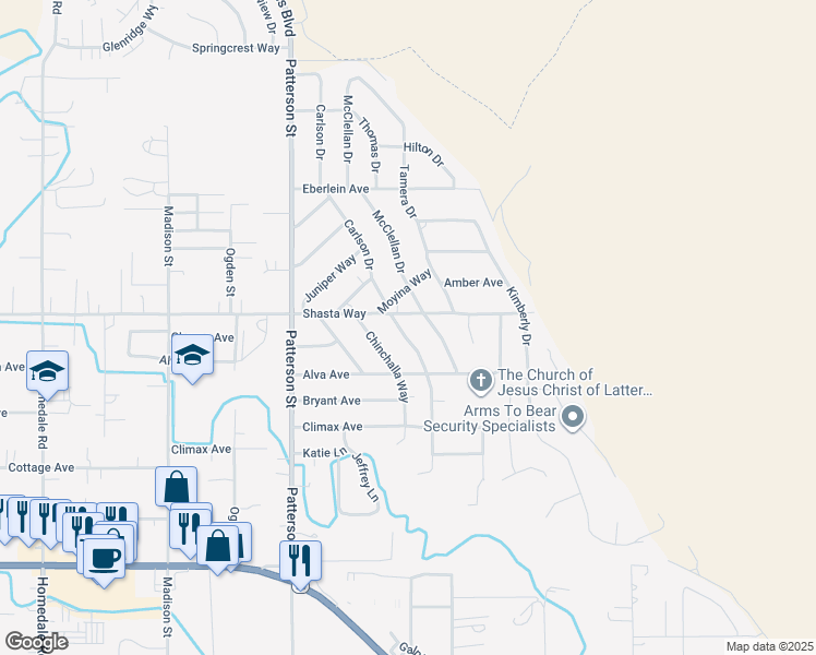 map of restaurants, bars, coffee shops, grocery stores, and more near 1750 Carlson Drive in Klamath Falls