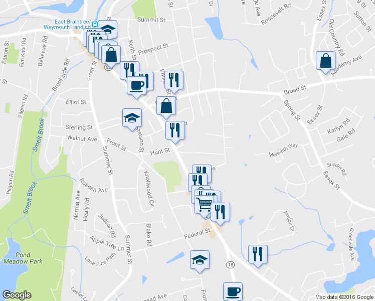 map of restaurants, bars, coffee shops, grocery stores, and more near in Weymouth