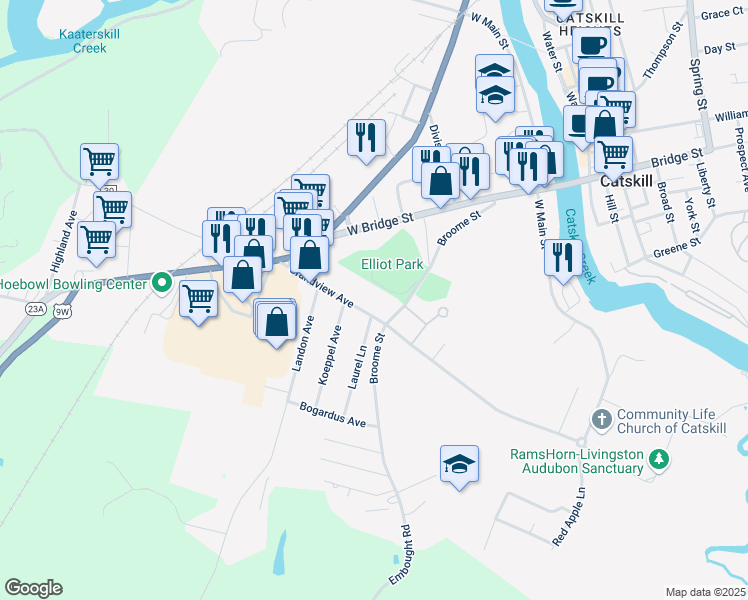 map of restaurants, bars, coffee shops, grocery stores, and more near 83 Grandview Ave in Catskill