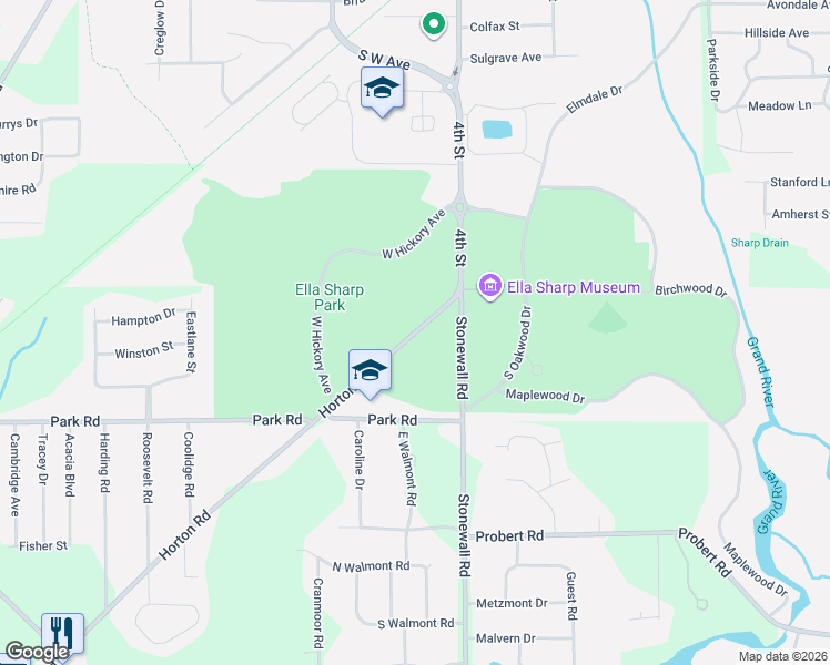 map of restaurants, bars, coffee shops, grocery stores, and more near Horton Road in Jackson