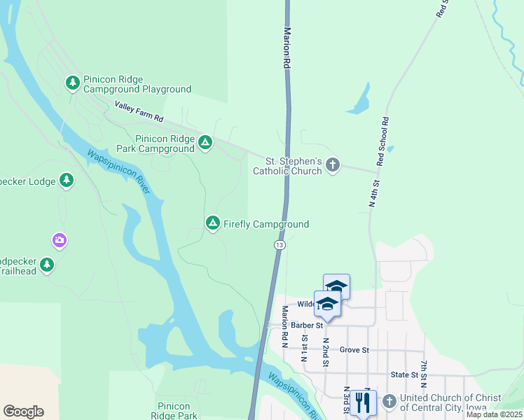 map of restaurants, bars, coffee shops, grocery stores, and more near 4850 Riverbank Lane in Central City