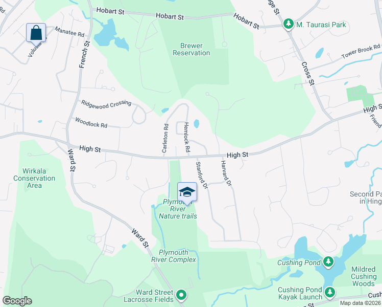 map of restaurants, bars, coffee shops, grocery stores, and more near 190 High Street in Hingham