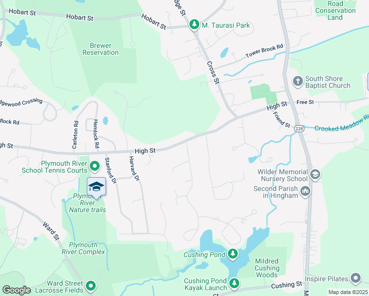 map of restaurants, bars, coffee shops, grocery stores, and more near 115 High Street in Hingham
