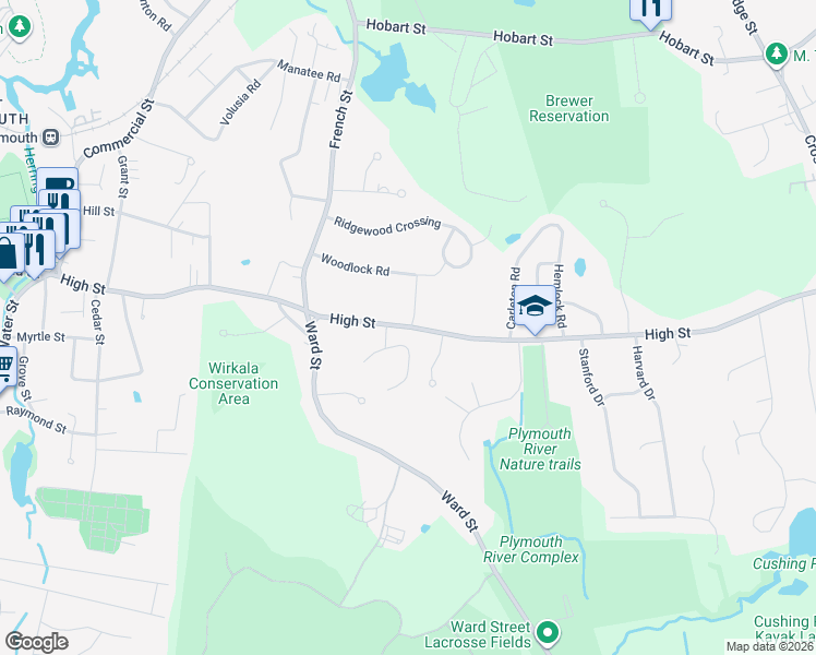 map of restaurants, bars, coffee shops, grocery stores, and more near 249 High St in Hingham
