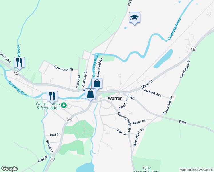 map of restaurants, bars, coffee shops, grocery stores, and more near 54 Bacon Street in Warren