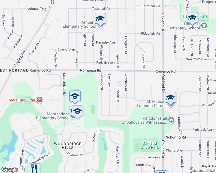 map of restaurants, bars, coffee shops, grocery stores, and more near 7071 Sandpiper Street in Portage