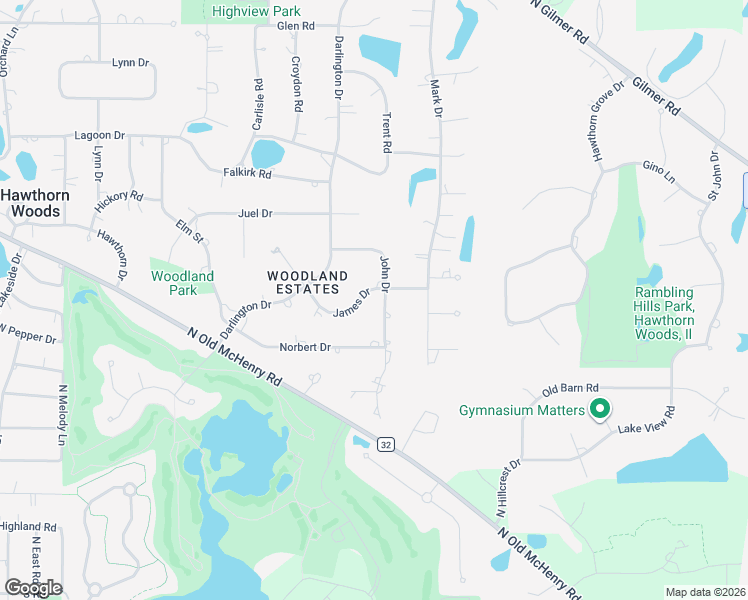 map of restaurants, bars, coffee shops, grocery stores, and more near 9 James Drive in Hawthorn Woods