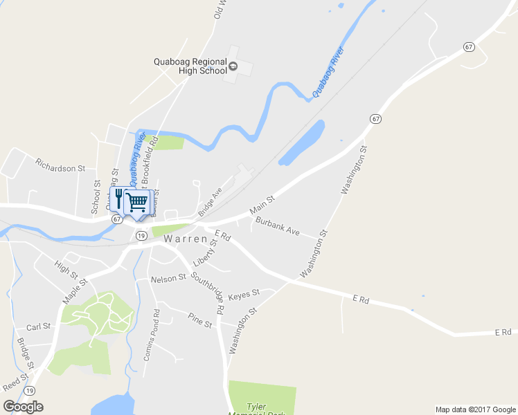 map of restaurants, bars, coffee shops, grocery stores, and more near 715 Main Street in Warren
