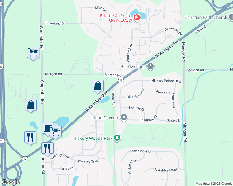 map of restaurants, bars, coffee shops, grocery stores, and more near 5126 West Michigan Avenue in Ypsilanti