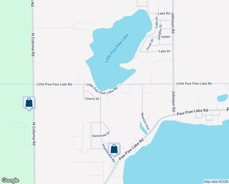 map of restaurants, bars, coffee shops, grocery stores, and more near 6974 Little Paw Paw Lake Road in Coloma