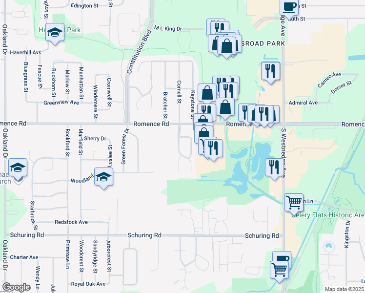map of restaurants, bars, coffee shops, grocery stores, and more near 7066 Bolingbrook Drive in Portage