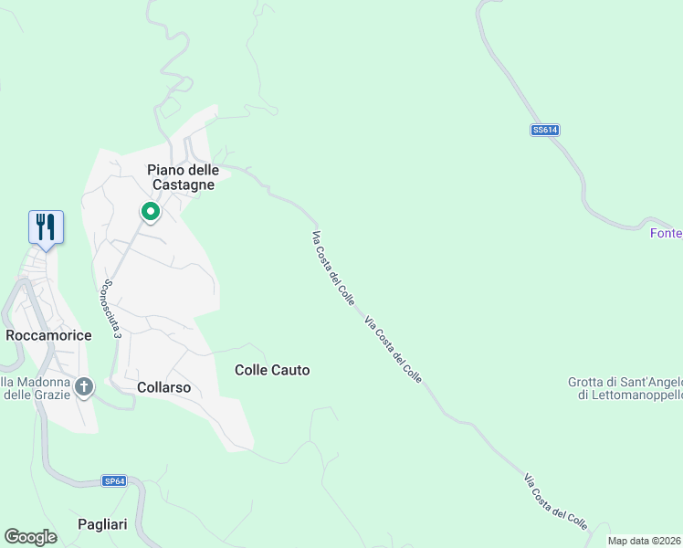 map of restaurants, bars, coffee shops, grocery stores, and more near 89 Via Costa del Colle in Provincia di Pescara