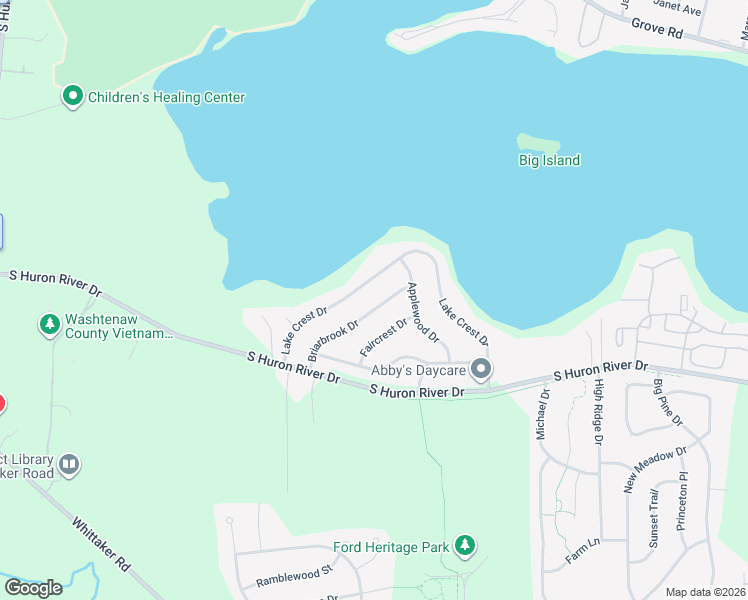 map of restaurants, bars, coffee shops, grocery stores, and more near 7954 Lake Crest Drive in Ypsilanti