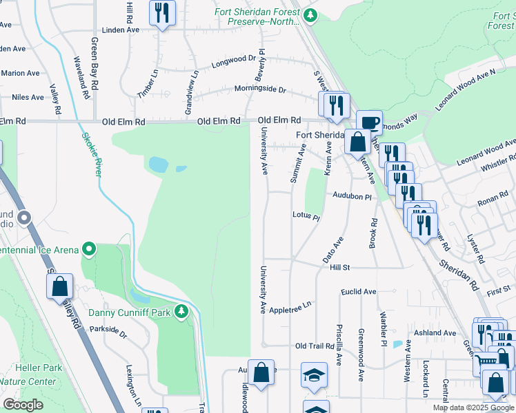 map of restaurants, bars, coffee shops, grocery stores, and more near 724 College Place in Highland Park