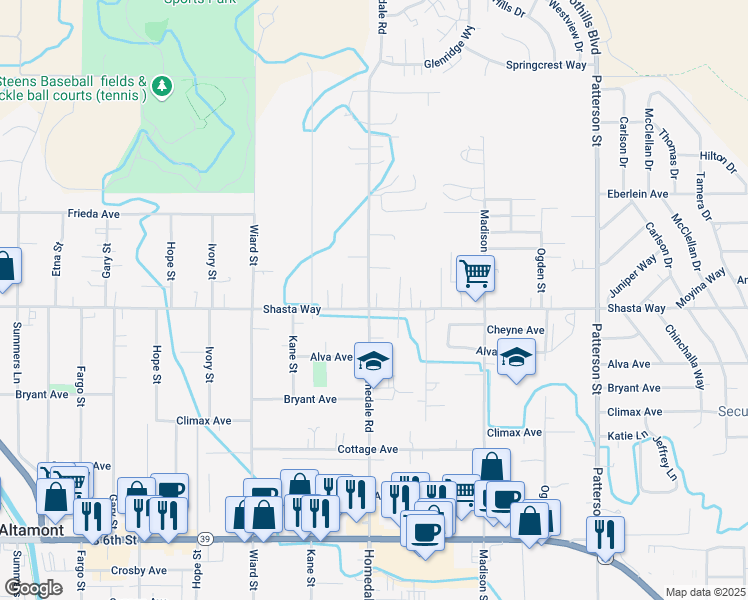 map of restaurants, bars, coffee shops, grocery stores, and more near 5413 Shasta Way in Klamath Falls