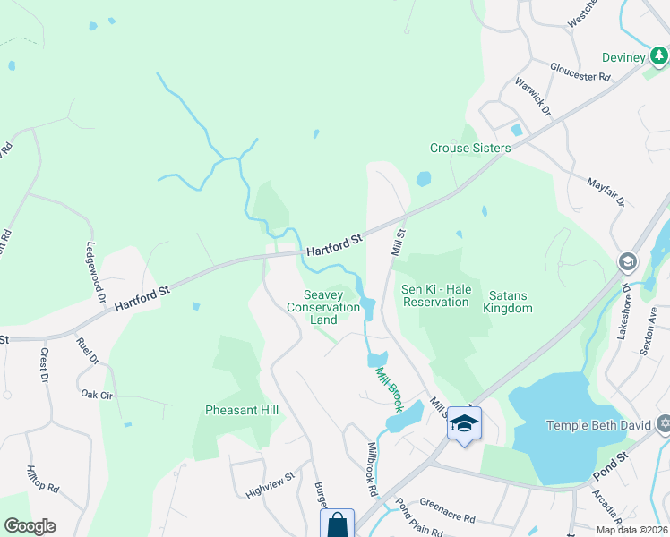 map of restaurants, bars, coffee shops, grocery stores, and more near 514 Hartford Street in Westwood