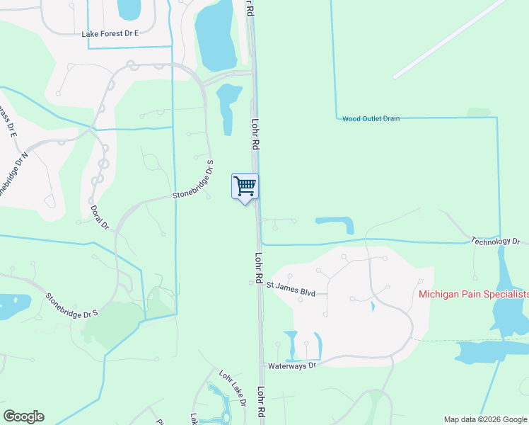 map of restaurants, bars, coffee shops, grocery stores, and more near 5004 Lohr Road in Ann Arbor