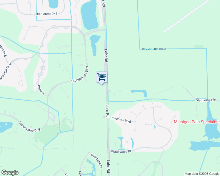 map of restaurants, bars, coffee shops, grocery stores, and more near 5004 Lohr Road in Ann Arbor