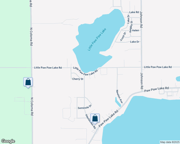map of restaurants, bars, coffee shops, grocery stores, and more near 6974 Little Paw Paw Lake Road in Coloma