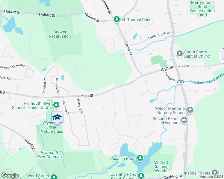map of restaurants, bars, coffee shops, grocery stores, and more near 115 High Street in Hingham