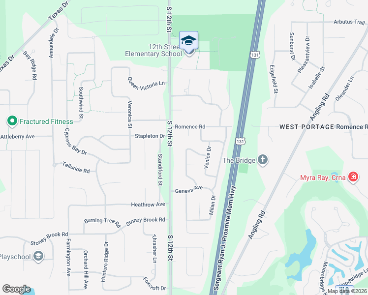 map of restaurants, bars, coffee shops, grocery stores, and more near 7090 Bertland Drive in Portage
