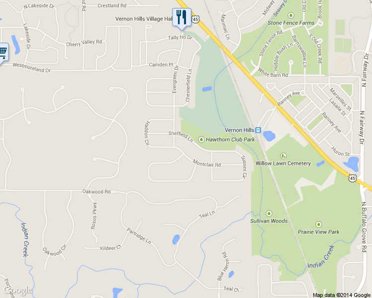 map of restaurants, bars, coffee shops, grocery stores, and more near 221 Sheffield Lane in Vernon Hills