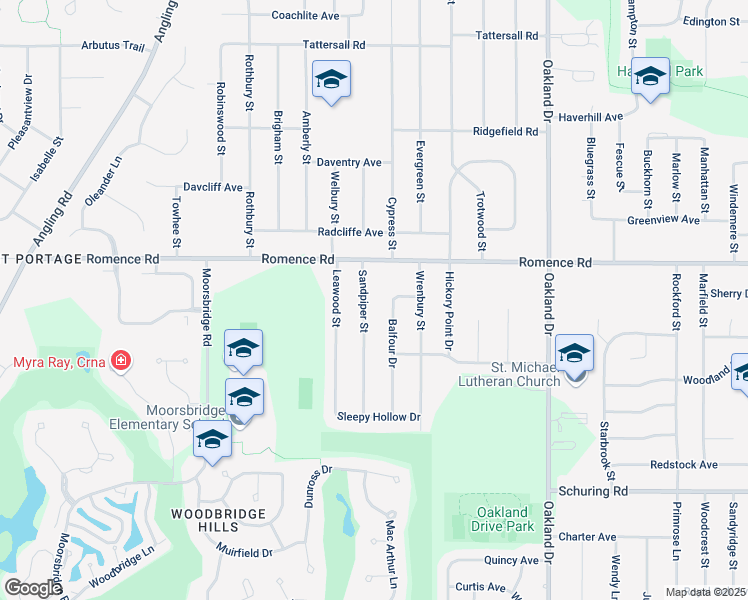 map of restaurants, bars, coffee shops, grocery stores, and more near 7071 Sandpiper Street in Portage