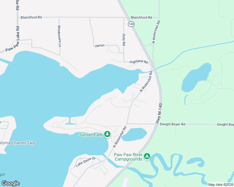 map of restaurants, bars, coffee shops, grocery stores, and more near 5654-5674 North Watervliet Road in Watervliet