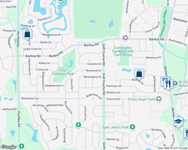 map of restaurants, bars, coffee shops, grocery stores, and more near 848 Bennington Drive in Crystal Lake