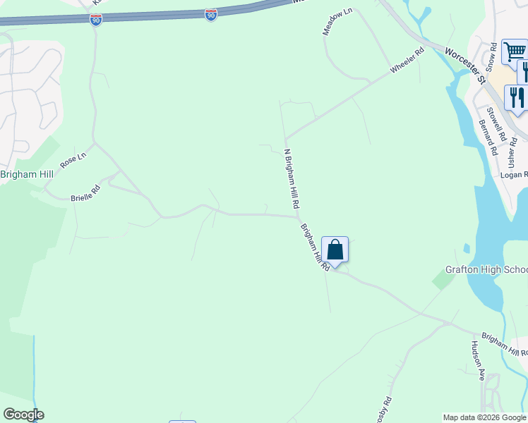 map of restaurants, bars, coffee shops, grocery stores, and more near 130R Brigham Hill Road in Grafton