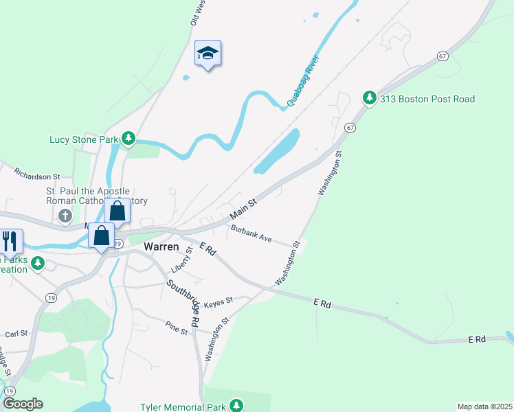 map of restaurants, bars, coffee shops, grocery stores, and more near 715 Main Street in Warren