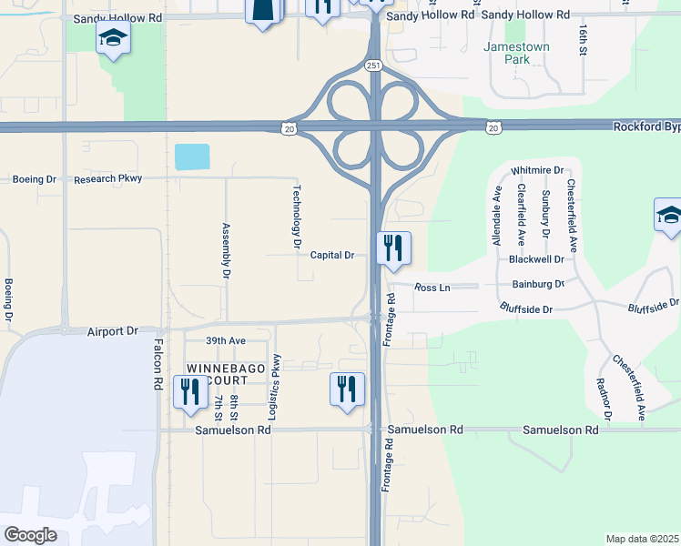 map of restaurants, bars, coffee shops, grocery stores, and more near 4109 11th Street in Rockford