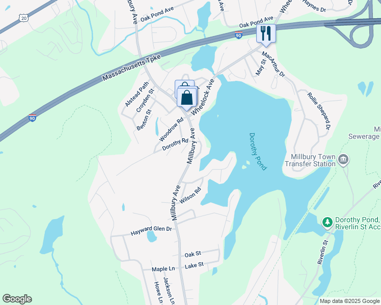 map of restaurants, bars, coffee shops, grocery stores, and more near 201 Millbury Avenue in Millbury