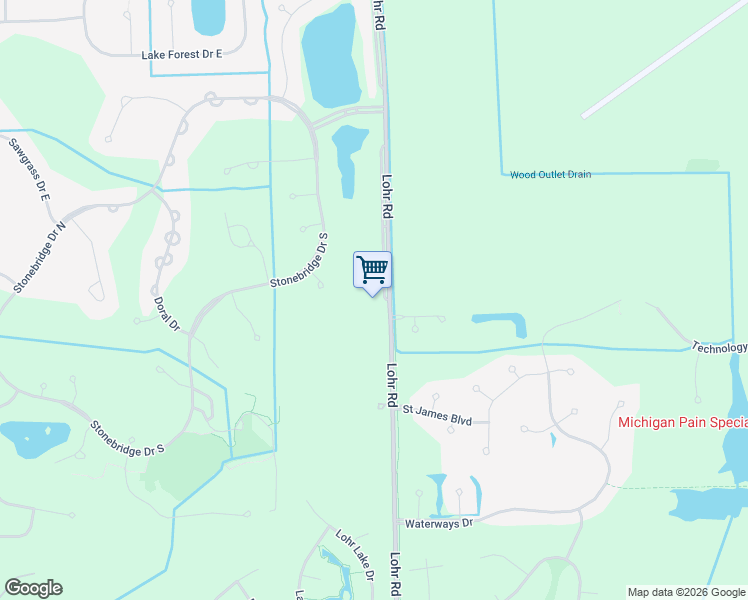 map of restaurants, bars, coffee shops, grocery stores, and more near 5004 Lohr Road in Ann Arbor