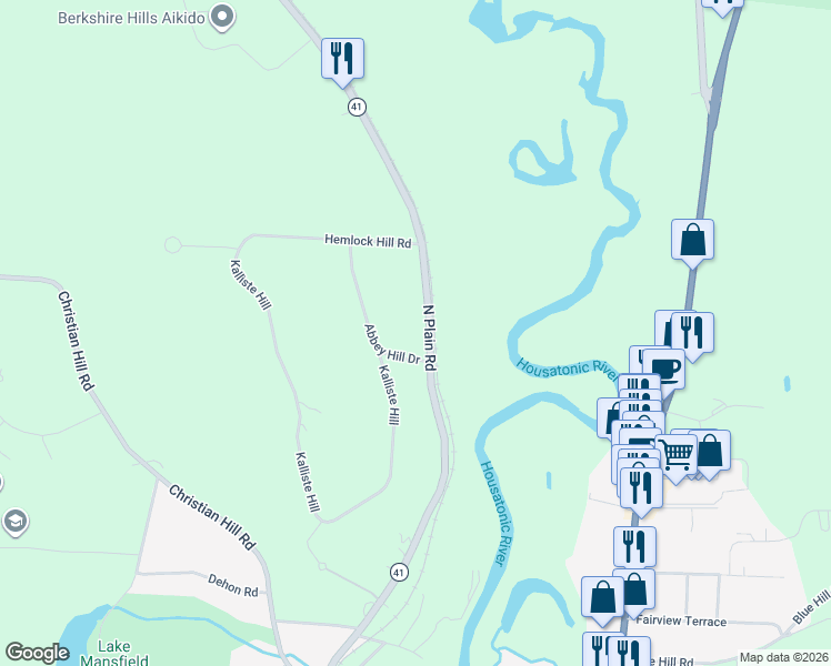 map of restaurants, bars, coffee shops, grocery stores, and more near 173 North Plain Road in Great Barrington