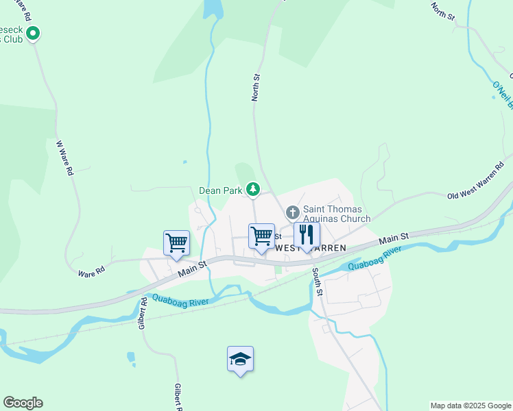 map of restaurants, bars, coffee shops, grocery stores, and more near 50 Dean Street in Warren
