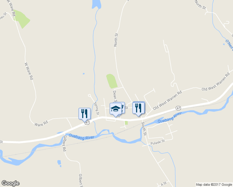 map of restaurants, bars, coffee shops, grocery stores, and more near 50 Dean Street in Warren