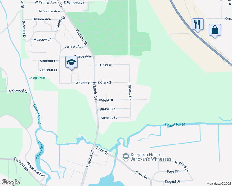 map of restaurants, bars, coffee shops, grocery stores, and more near 3136 Wright Court in Jackson