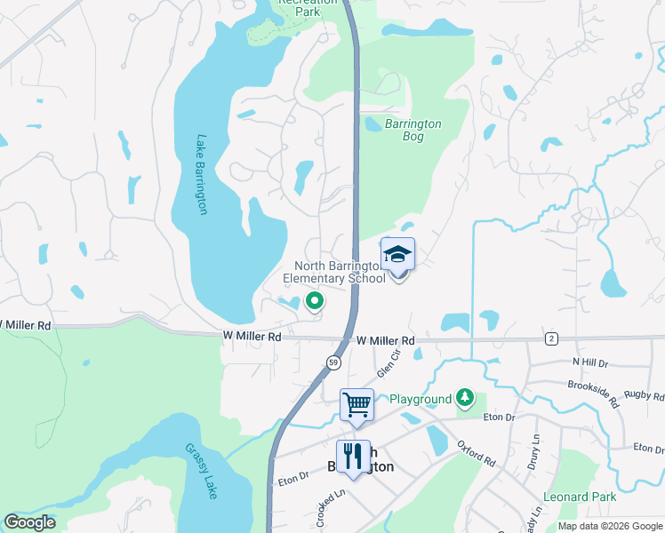 map of restaurants, bars, coffee shops, grocery stores, and more near 83 Thornhill Lane in Lake Barrington