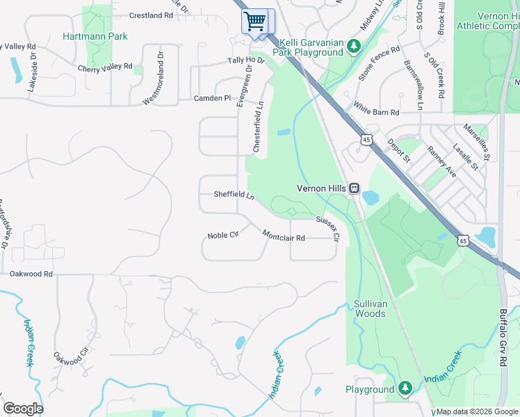 map of restaurants, bars, coffee shops, grocery stores, and more near 221 Sheffield Lane in Vernon Hills